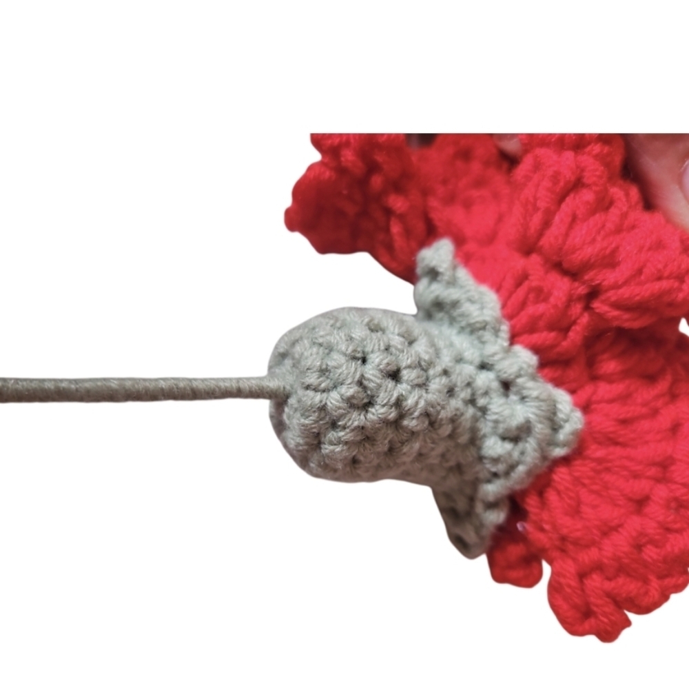 Handmade Red Crochet Carnation Flower Hand Crafted Botanical Faux Floral Gift - Picture 6 of 17